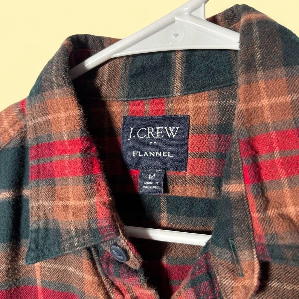 J. Crew Flannel Shirt Men Medium Red Brown Plaid Excellent Long Sleeve Button Up